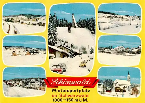 AK / Ansichtskarte 73926931 Schoenwald_Schwarzwald Winterpanorama Sprungschanze Kirche