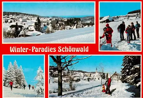 AK / Ansichtskarte 73926935 Schoenwald_Schwarzwald Winterpanorama Teilansichten Langlaeufer