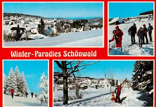 AK / Ansichtskarte  Schoenwald_Schwarzwald Winterpanorama Teilansichten Langlaeufer