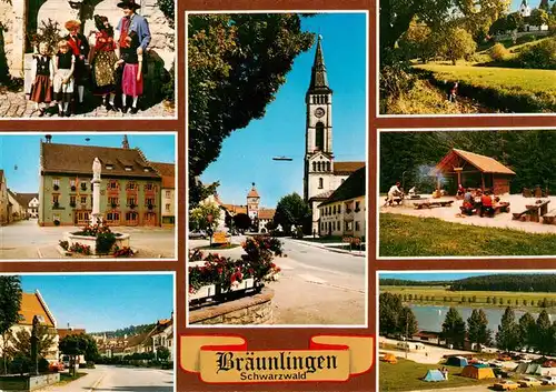 AK / Ansichtskarte 73926985 Braeunlingen Trachten Marktbrunnen Kirche Park Grillplatz Campingplatz