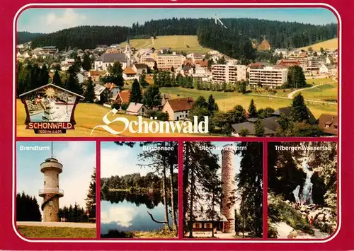AK / Ansichtskarte 73927004 Schoenwald_Schwarzwald Stadtansicht Brendturm Blindensee Stoecklewaldturm Triberger Wasserfall