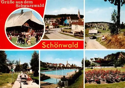 AK / Ansichtskarte  Schoenwald_Schwarzwald Gasthaus Park Schwimmbad Kirche Panorama Park