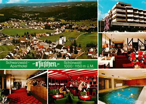 AK / Ansichtskarte  Schoenwald_Schwarzwald Fliegeraufnahme Schwarzwald Aparthotel Gastraeume Bar Hallenbad