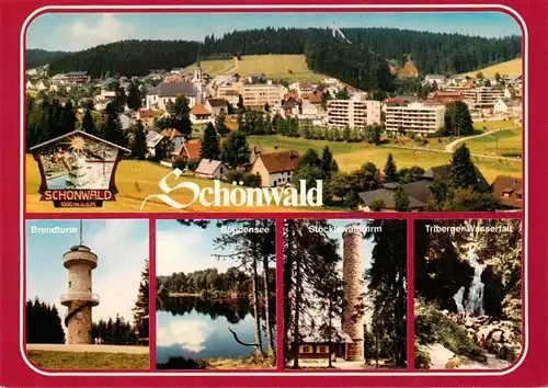 AK / Ansichtskarte 73927022 Schoenwald_Schwarzwald Panorama Stadtansicht Brendturm Blindensee Stoecklewaldturm Triberger Wasserfall