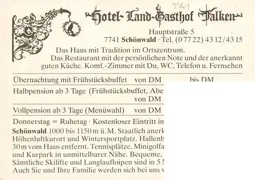 AK / Ansichtskarte 73927032 Schoenwald_Schwarzwald Hotel Landgasthof Falken Restaurant