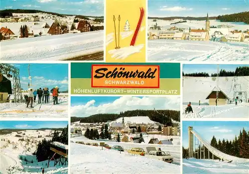 AK / Ansichtskarte  Schoenwald_Schwarzwald Panorama Heilklimatischer Kurort und Wintersportplatz Skilift Skisprungschanze