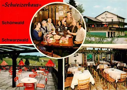 AK / Ansichtskarte  Schoenwald_Schwarzwald Restaurant Café Pension Schweizerhaus Gastraum Terrasse