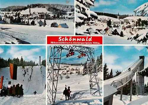 AK / Ansichtskarte 73927081 Schoenwald_Schwarzwald Panorama Hoehenluftkurort Wintersportplatz Skilift Skisprungschanze