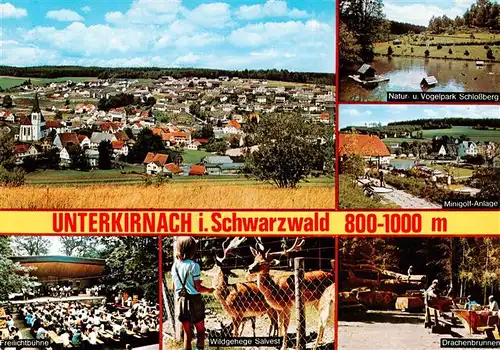 AK / Ansichtskarte  Unterkirnach Panorama Natur Vogelpark Schlossberg Minigolf Freilichtbuehne Wildgehege Salvest Drachenbrunnen