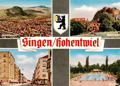 AK / Ansichtskarte 73927227 Singen_Hohentwiel Panorama mit Hohenkraehen und Hohentwiel Aachbad Ekkehardstrasse