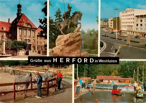 AK / Ansichtskarte 73927251 Herford Rathaus Wittekind Denkmal Berliner Strasse Tierpark mit Kinderspielplatz