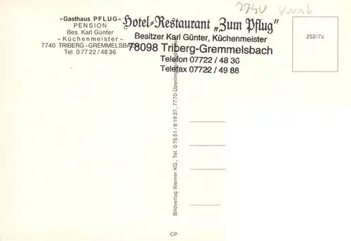 AK / Ansichtskarte  Gremmelsbach_Triberg Hotel Restaurant Zum Pflug