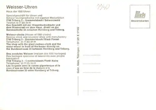 AK / Ansichtskarte  Gremmelsbach_Triberg Weisser Uhren Haus der 1000 Uhren