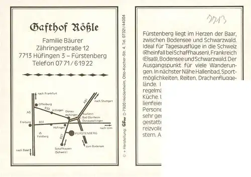 AK / Ansichtskarte  Fuerstenberg_Huefingen Gasthof Roessle Gastraeume Zimmer