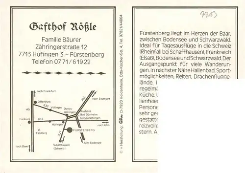 AK / Ansichtskarte  Fuerstenberg_Huefingen Gasthof Roessle Gastraeume