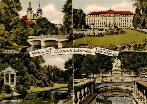 AK / Ansichtskarte 73927395 Donaueschingen Stadtkirche Schloss Donauquelle Marmorgruppe Quellentempel