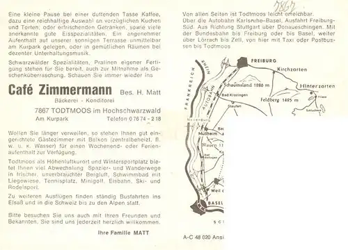 AK / Ansichtskarte 73927402 Todtmoos Cafe Zimmermann Terrasse Kuchentheke