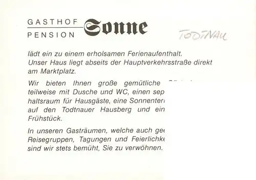 AK / Ansichtskarte  Todtnau Gasthof Pension Sonne