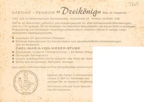 AK / Ansichtskarte 73927426 Zell_Wiesental Gasthof Pension Dreikoenig Gaststube