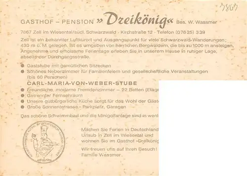 AK / Ansichtskarte  Zell_Wiesental Gasthof Pension Dreikoenig Gaststube