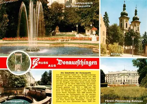 AK / Ansichtskarte  Donaueschingen Schlosspark mit Donauquelle Kirche Schloss Geschichte