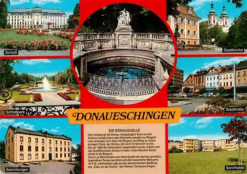 AK / Ansichtskarte 73927497 Donaueschingen Schloss Schlosspark Sammlungen Donauquelle Stadtkirche Stadtmitte Sonnhalde