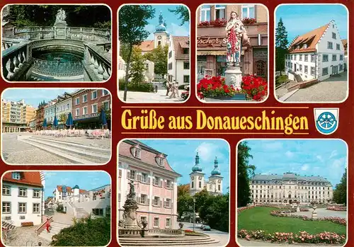 AK / Ansichtskarte  Donaueschingen Donauquelle Dianabrunnen Teilansichten Kirche Schloss