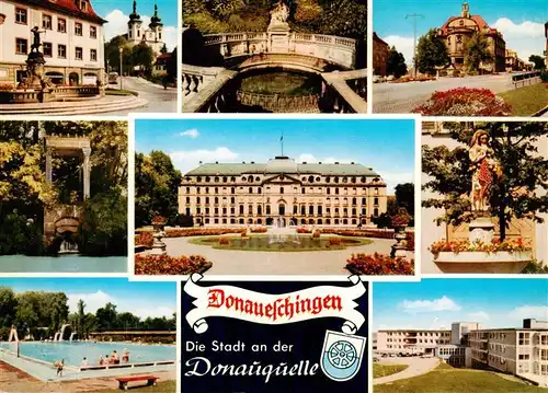 AK / Ansichtskarte 73927525 Donaueschingen Hanselebrunnen Dianabrunnen Schlosskirche Junge Donau Schloss Donauquelle Freibad Rathaus