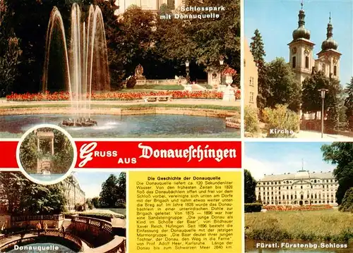 AK / Ansichtskarte  Donaueschingen Schlosspark Donauquelle Kirche Fuerstenberg Schloss