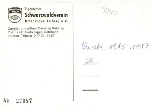 AK / Ansichtskarte 73927557 Triberg Schwarzwaldverein Ortsgruppe Triberg e.V. Kuenstlerkarte