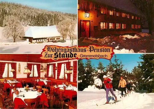 AK / Ansichtskarte 73927558 Gremmelsbach_Triberg Hoehengasthaus Pension zur Staude Gastraum Wintersport Langlauf