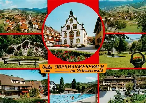 AK / Ansichtskarte  Oberharmersbach Panorama Rathaus Schwimmbad Park