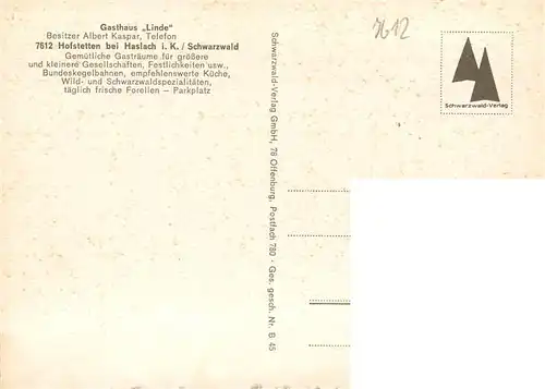 AK / Ansichtskarte  Hofstetten_Schwarzwald_Haslach_Kinzigtal Linde Hofstetten Gastraeume Kegelbahn