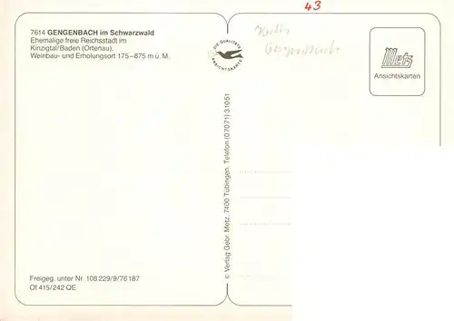 AK / Ansichtskarte 73927758 Gengenbach Fliegeraufnahme