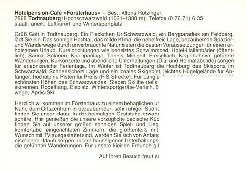 AK / Ansichtskarte 73927777 Todtnauberg Hotelpension Cafe Foersterhaus Gaststube