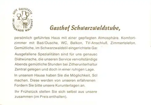 AK / Ansichtskarte 73927848 Todtmoos Gasthof Schwarzwaldstube Gastraeume