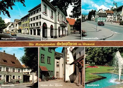 AK / Ansichtskarte 73927900 Schopfheim Hauptstrasse Rathaus Wallstrasse Hinter der Kirche Stadtpark Fontaene