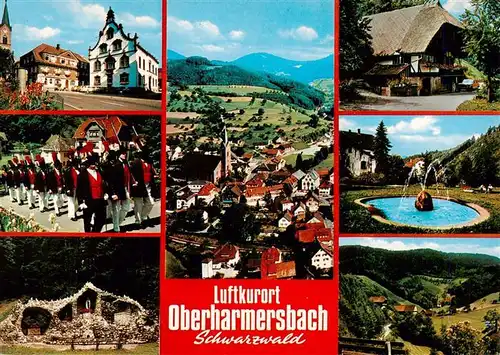 AK / Ansichtskarte 73928018 Oberharmersbach Panorama Luftkurort im Schwarzwald Teilansichten Trachtengruppe Grotte Landschaft Bauernhof