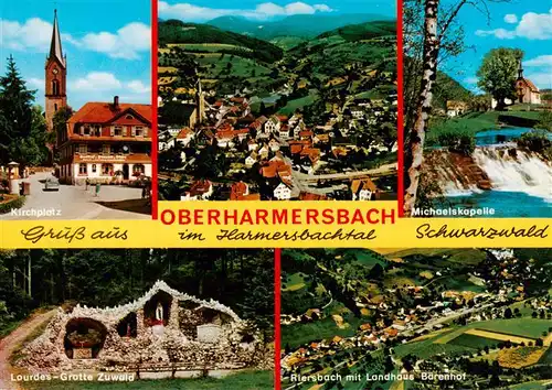 AK / Ansichtskarte  Oberharmersbach Kirchplatz Luftaufnahme Michaelskapelle Lourdes-Grotte Zuwald Riersbach Luftbild