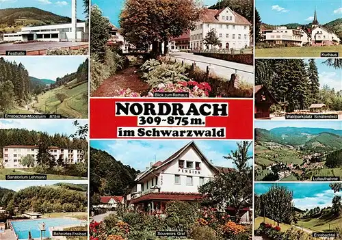 AK / Ansichtskarte 73928038 Nordrach Festhalle Ernsbachtal Sanatorium Freibad Rathaus Pension Souvenirs Kurhaus Waldparkplatz Luftaufnahme