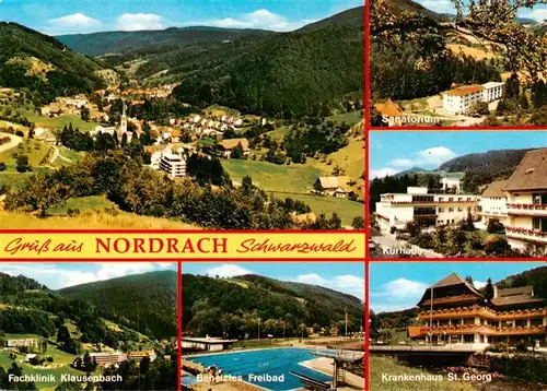 AK / Ansichtskarte 73928045 Nordrach Panorama Luftkurort im Schwarzwald Sanatorium Kurhaus Krankenhaus Freibad Klinik Klausenbach