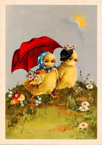 AK / Ansichtskarte  Ostern_Easter_Paques_Pasqua Kuecken Regenschirm 