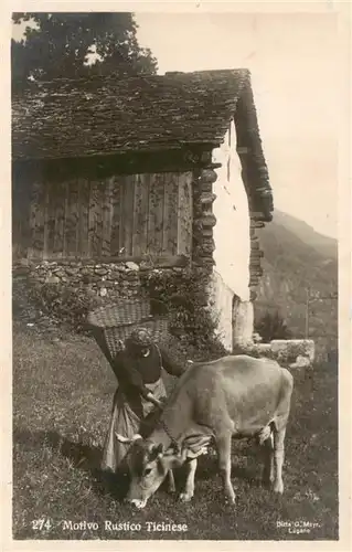 AK / Ansichtskarte  Landwirtschaft Motivo Rustico Ticinese KUh Frau 