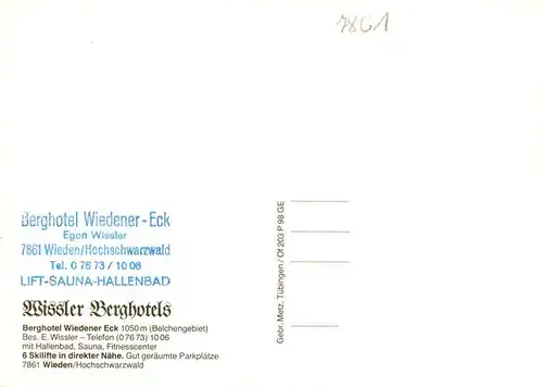 AK / Ansichtskarte 73928300 Wieden_Schwarzwald Berghotel Wiedener Eck