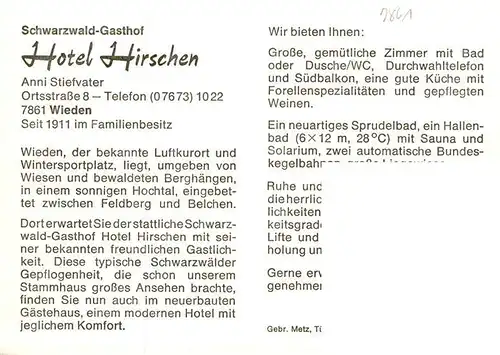 AK / Ansichtskarte 73928328 Wieden_Schwarzwald Hotel Hirschen Schwarzwald Gasthof Hallenbad Gastraum