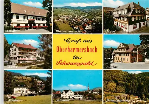 AK / Ansichtskarte  Oberharmersbach Freihof Panorama Gasthaeuser Stube Sonne Baeren Forelle Hubertus Schwarzwald Idyll