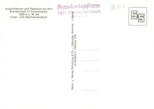 AK / Ansichtskarte 73928420 Oberharmersbach Aussichtsturm und Rasthaus auf dem Brandenkopf