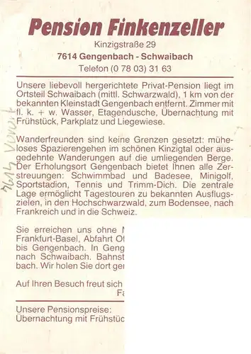 AK / Ansichtskarte 73928542 Schwaibach_Gengenbach Pension Finkenzeller