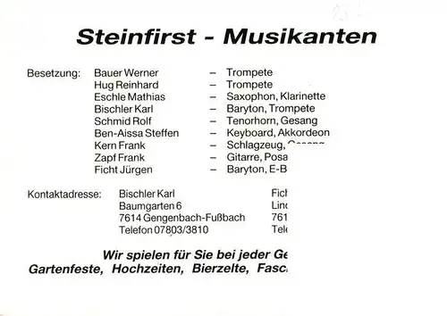 AK / Ansichtskarte 73928548 Reichenbach_Gengenbach Steinfirst-Musikanten