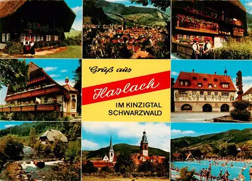 AK / Ansichtskarte 73928561 Haslach_Kinzigtal Teilansichten Bauernhaus Rathaus Kirche Freibad